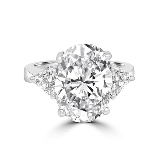 8 CT oval cubic zirconia three-stone engagement ring in sterling silver, main view, 635R13010