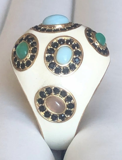 Fine Enamel w/jeweled Cabochon Gems Dome new Ring. 501RW205