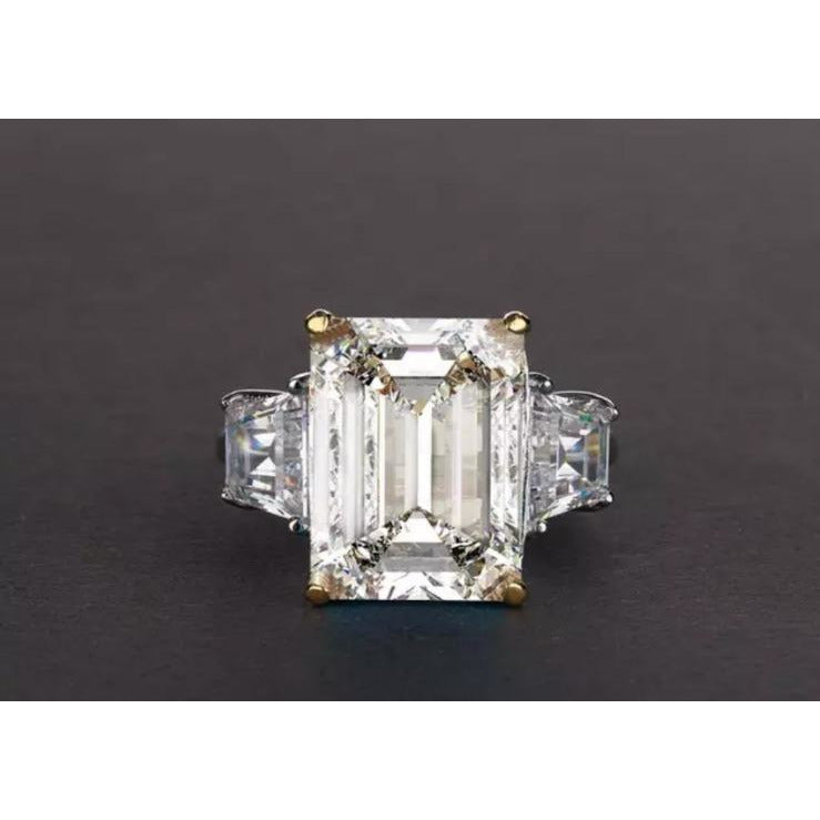 9 CT emerald-cut cubic zirconia three-stone ring in sterling silver, alternate view, 801R9002