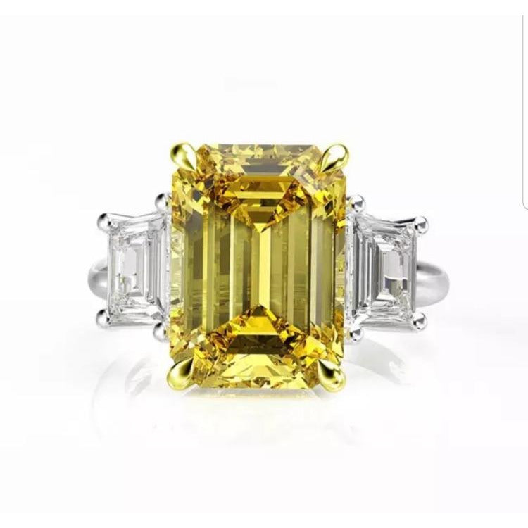 9 CT emerald-cut cubic zirconia three-stone ring in sterling silver, alternate view, 801R9002