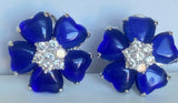 Zirconite Cat's Eye Heart Flower Navy Blue Earrings