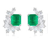 6CTW Square Diamond Veneer Sterling Silver Colombian emerald Earrings. 800E204E