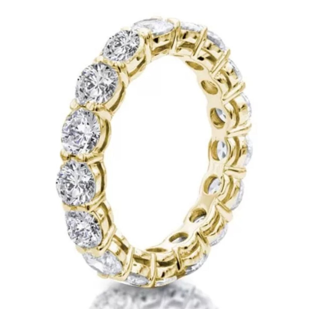 4.5CT TW Round Diamond Veneer Cubic Zirconia 14K Gold Eternity band Ring. 635R103K