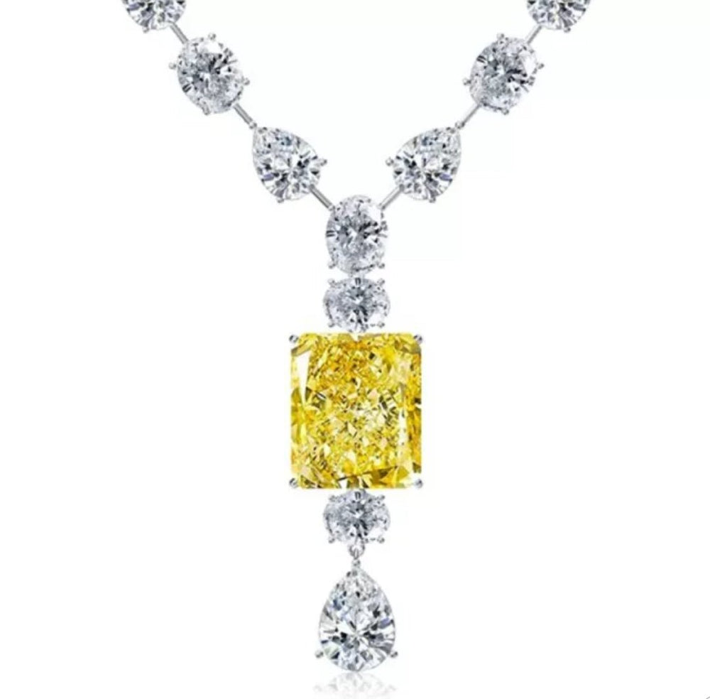 12CT radiant Diamond Veneer Cubic Zirconia canary necklace. 830E095
