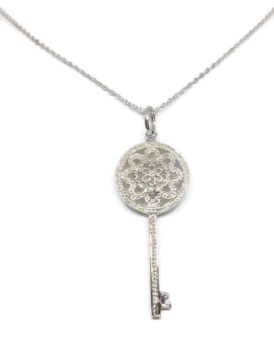 Flower design Zirconite CZ Key Pendant | DiamondVeneer Fashion