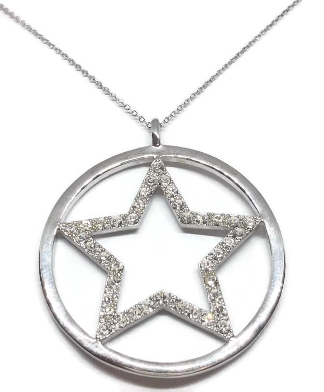 Large Zirconite CZ Star in Circle Pendant | DiamondVeneer Fashion