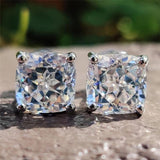 Cushion Square Diamond Veneer Cubic Zirconia Sterling Silver Stud Earrings. 635E208