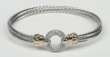 Circle Zirconite Cubic zirconia Pave cable 2-tone Bangle Bracelet. 500B3961 | DiamondVeneer Fashion