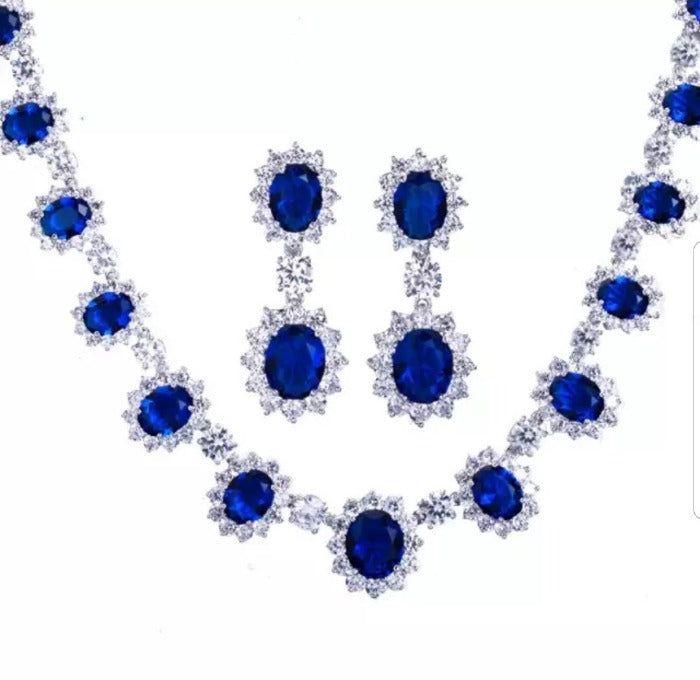 Oval Zirconite Cubic Zirconia Couture Sapphire Necklace. 628N5099SR - Zirconmania fashion 