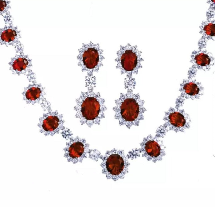 Oval Zirconite Cubic Zirconia Couture Red Necklace. 628N5099RR | Zirconmania fashion 