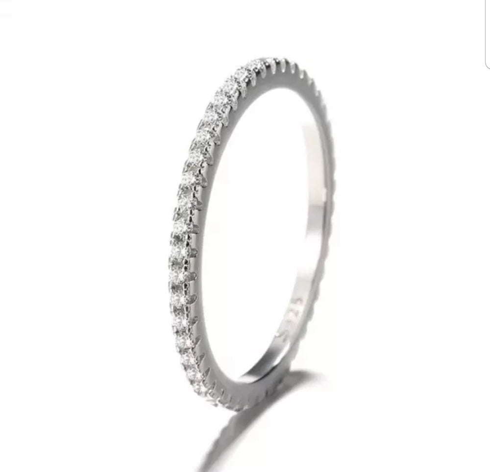 Zirconite Cubic Zirconia Sterling silver Stackable  Eternity band Ring. STR002