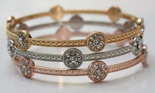 Zirconite set of Three Fashion Multi Color Bangle Bracelets. 657B3411