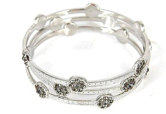 Zirconite set of Three Fashion BK Diamond/Silver Bangle Bracelets. 657B3411