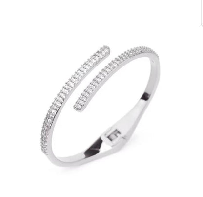 Face off Zirconite Cubic Zirconia stainless Steel hinged Bangle Bracelet.