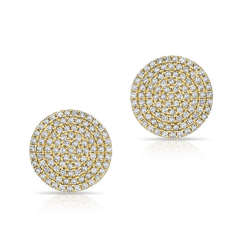 10mm Round disc Zirconite Cubic Zirconia pave' Post Gold Earrings. STE710