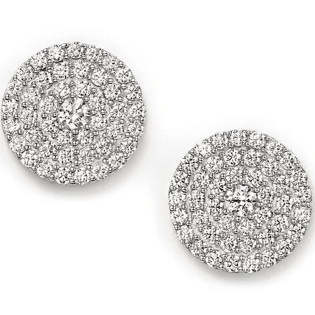 10mm Round disc Zirconite Cubic Zirconia pave' Post Rhodium Earrings. STE710