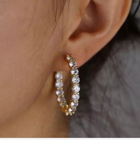 Zirconite Cubic Zirconia Double view bold Hoop Earrings. 698E250 | DiamondVeneer Fashion