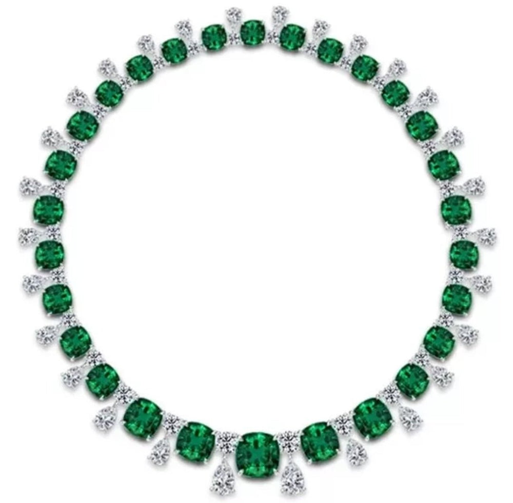 Zirconite Cushion Square Emerald Cubic Zirconia necklace 830200ER | DiamondVeneer Fashion