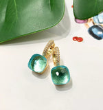 Zirconite Cabochon Minimalist Huggies Hoop Gold aquamarine Earrings