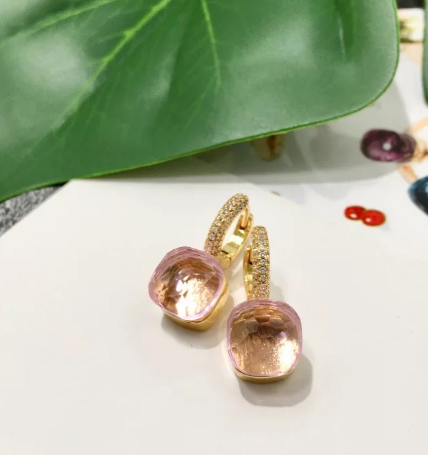 Zirconite Cabochon Minimalist Huggies Hoop Gold light rose Earrings