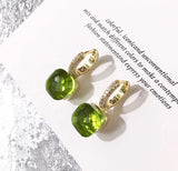 Zirconite Cabochon Minimalist Huggies Hoop Gold peridot Earrings