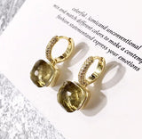 Zirconite Cabochon Minimalist Huggies Hoop Gold topaz Earrings