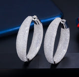 Zirconite Cubic Zirconia double view Rhodium Hoop Earrings. 826E04 | DiamondVeneer Fashion