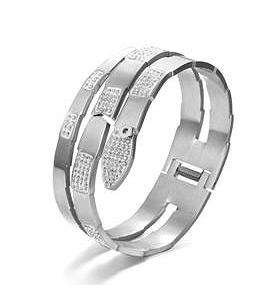 Zirconite wide Snake hinged Natural Steel Bangle. 677B100R
