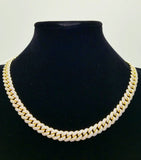 Zirconite Cubic Zirconia pave 8mm Curved Link Gold Necklace. 818N