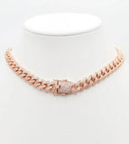 Zirconite Cubic Zirconia pave 8mm Curved Link Lock RoseGold Necklace. 818N