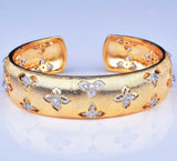 Zirconite Italian design inspired flower Gold satin open Bangle | DiamondVeneer Fashion
