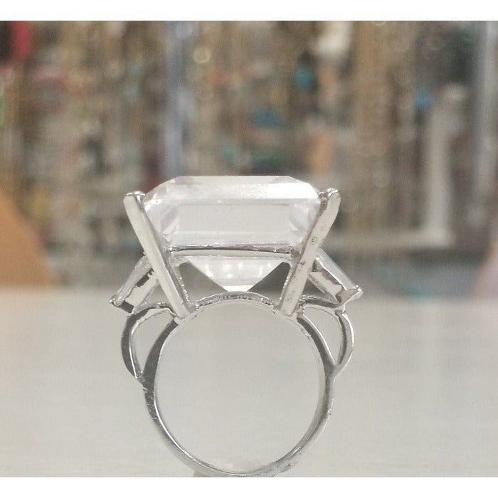 Asscher-cut three-stone cubic zirconia engagement ring, alternate view, 635R72192