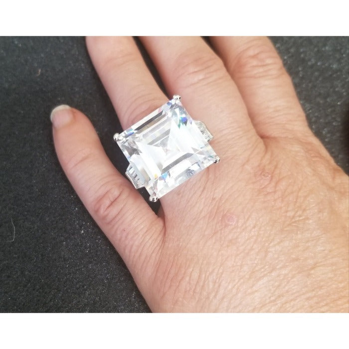 Asscher-cut three-stone cubic zirconia engagement ring, alternate view, 635R72192