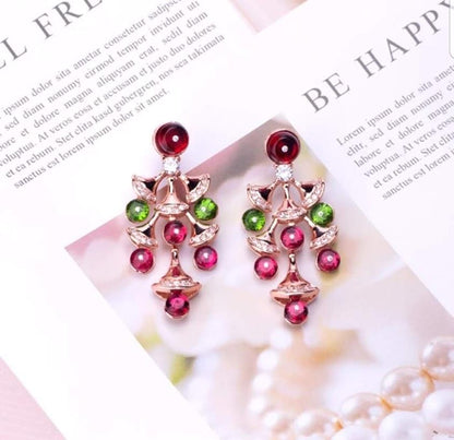 Cabochon chandelier earrings by Zirconite, emerald green stone, 812E192