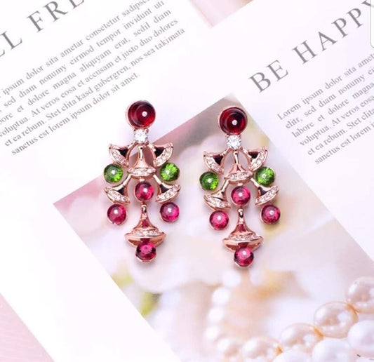 Cabochon chandelier earrings by Zirconite, emerald green stone, 812E192