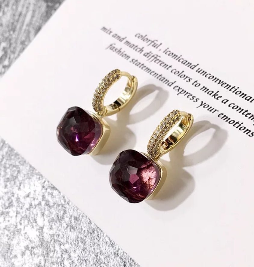 Cabochon huggie hoop earrings by Zirconite, alternate view, 827E100