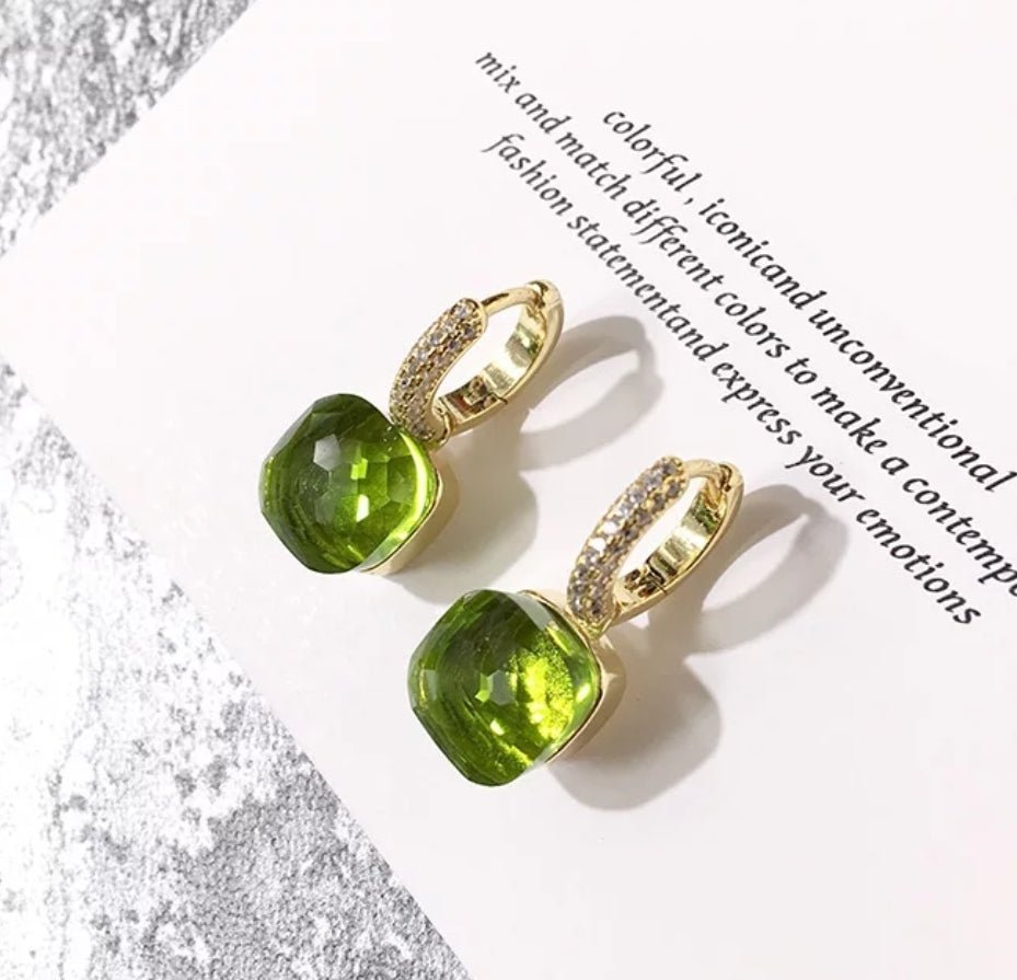 Cabochon huggie hoop earrings by Zirconite, alternate view, 827E100