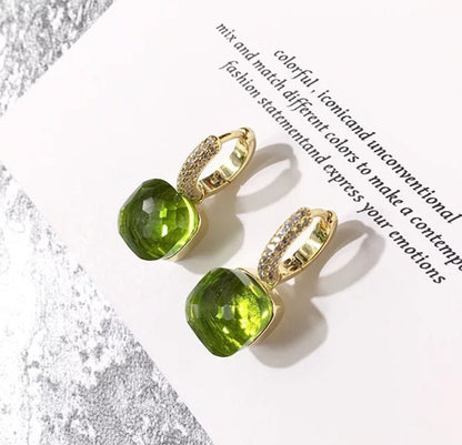 Cabochon huggie hoop earrings by Zirconite, alternate view, 827E100