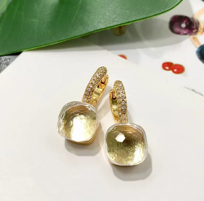 Cabochon huggie hoop earrings by Zirconite, alternate view, 827E100