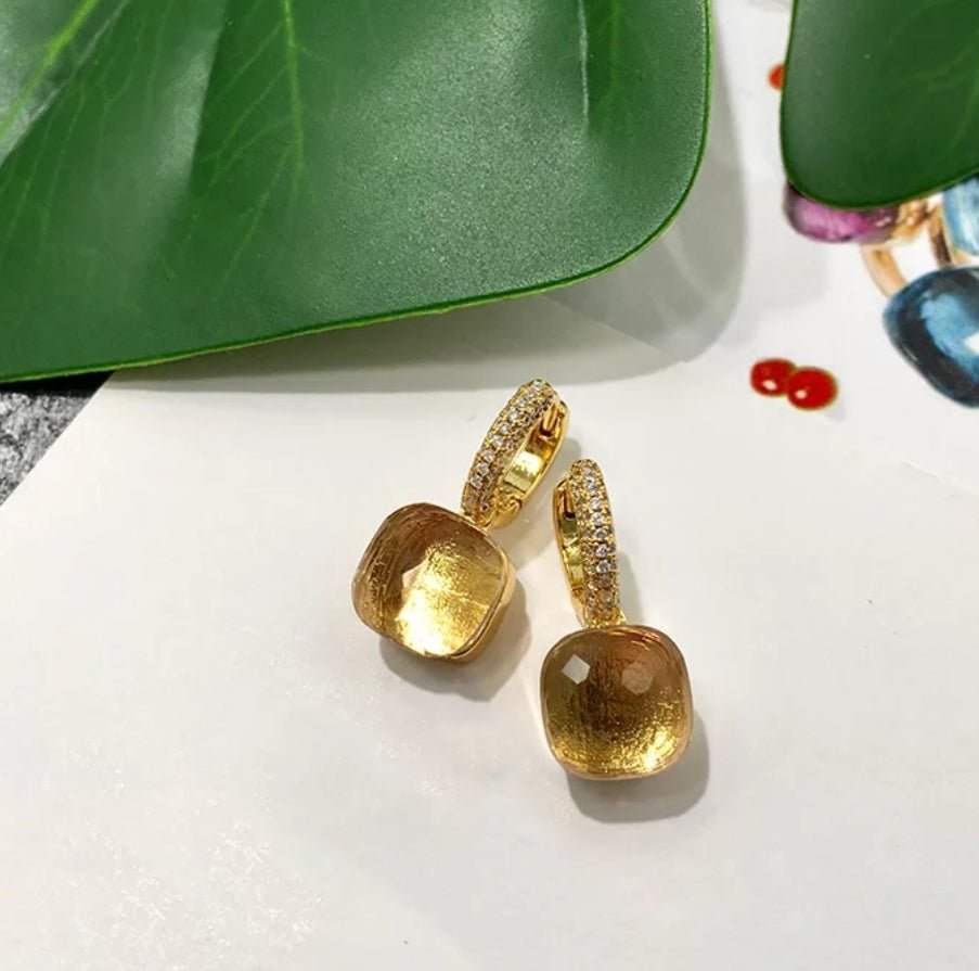 Cabochon huggie hoop earrings by Zirconite, alternate view, 827E100