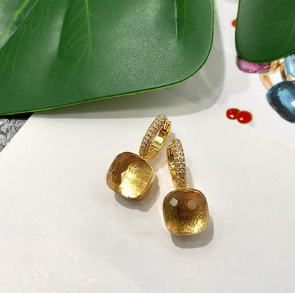 Cabochon huggie hoop earrings by Zirconite, alternate view, 827E100