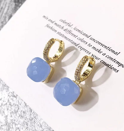 Cabochon huggie hoop earrings by Zirconite, alternate view, 827E100