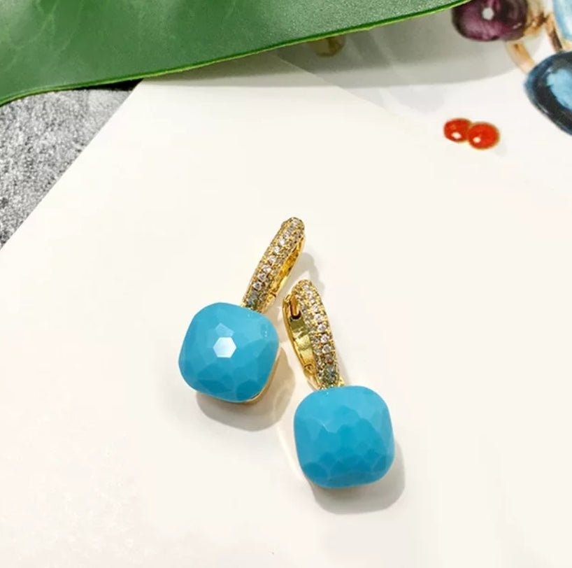 Cabochon huggie hoop earrings by Zirconite, alternate view, 827E100