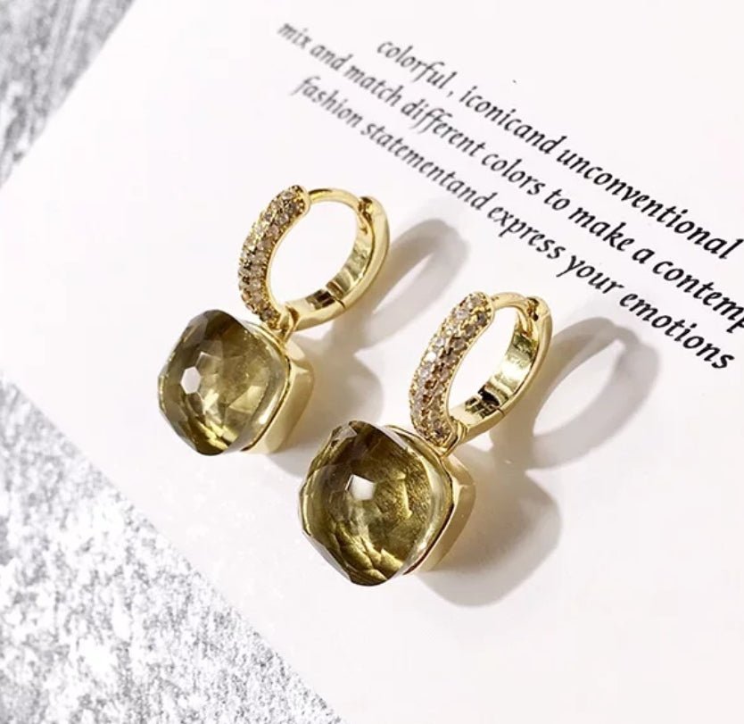 Cabochon huggie hoop earrings by Zirconite, alternate view, 827E100