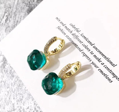 Cabochon huggie hoop earrings by Zirconite, alternate view, 827E100