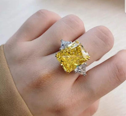Canary radiant-cut cubic zirconia three-stone ring with trillion side stones in sterling silver, alternate view, 635R72098