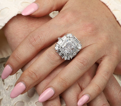 Cushion-cut cubic zirconia halo cocktail ring in sterling silver, alternate view, 800R1140