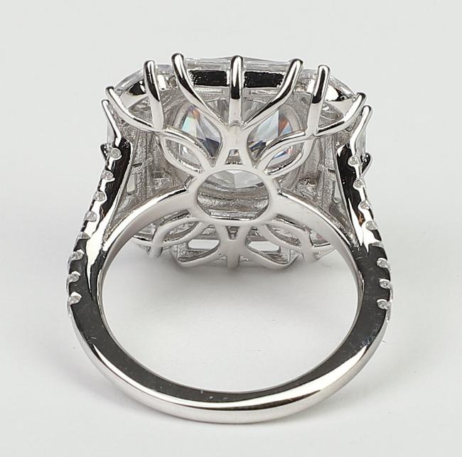 Cushion-cut cubic zirconia halo cocktail ring in sterling silver, alternate view, 800R1140