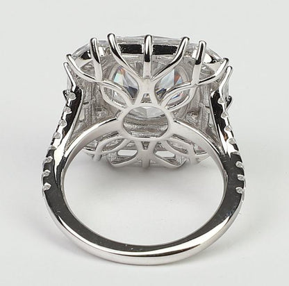Cushion-cut cubic zirconia halo cocktail ring in sterling silver, alternate view, 800R1140
