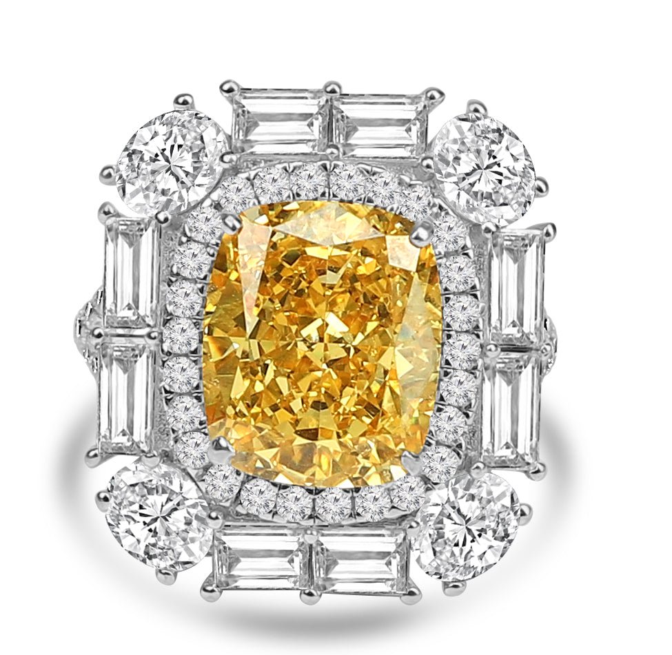 Cushion-cut cubic zirconia halo cocktail ring in sterling silver, canary yellow stone, 800R1140
